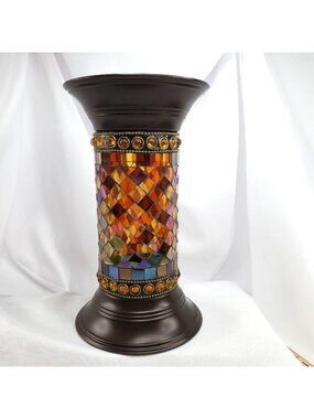 Partylite P9300 Global Fusion 9" Column Candle Holder Amber Mosaic Pattern